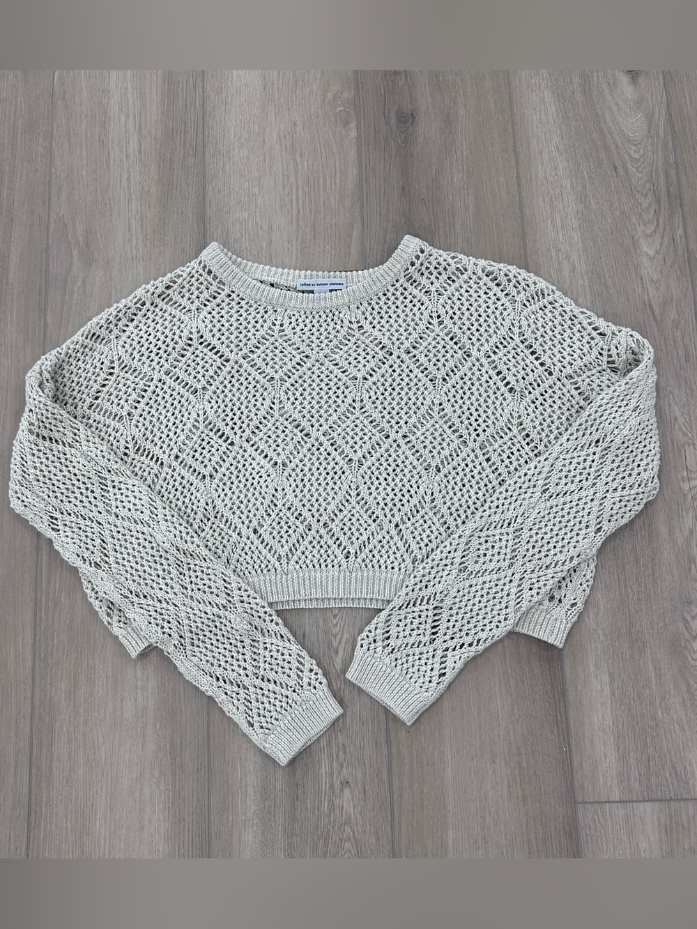 Cotton by Autumn Cashmere open knit diamond long sleeve sweater off white small
